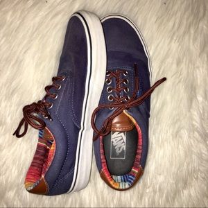 Navy & Brown Leather Vans with Aztec Print